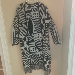 Long Black and White Tribal print cardigan.